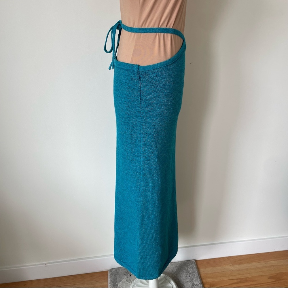 Cult Gaia Hedda Cyan Blue Stretch Knit Diamond Tie Cut Out Midi Skirt EUC Size S - Picture 8 of 12